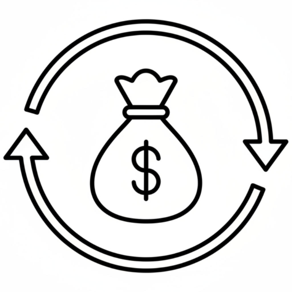 Geld-Zurück-Garantie Icon in schwarzweiß ohne Schrift